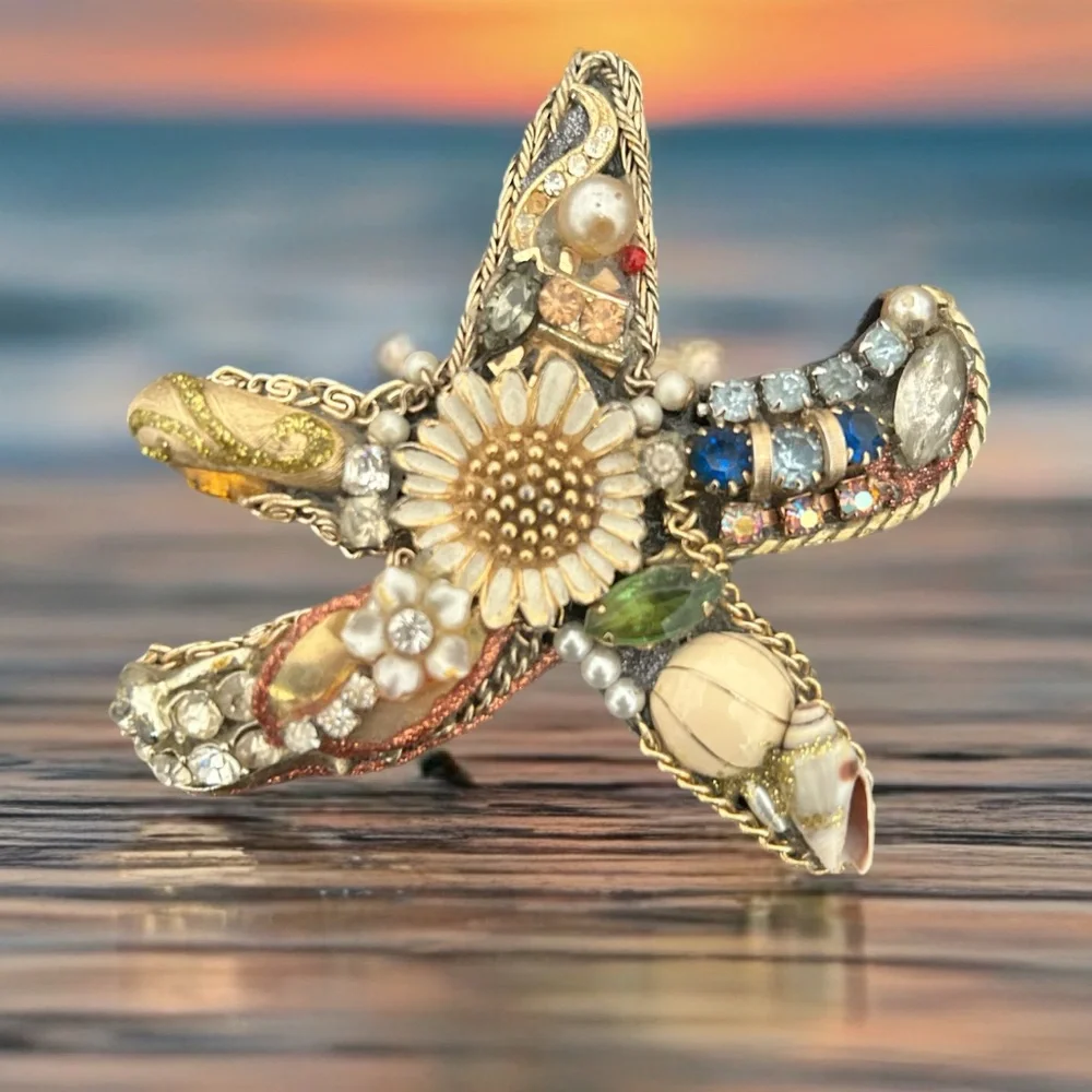 Fun Beachy Up-Cycled Handmade Starfish Pin